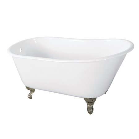 AQUA EDEN Clawfoot Bathtubs, 57 L, 28 W, White/Brushed Nickel, Cast Iron VCTND5728NT8